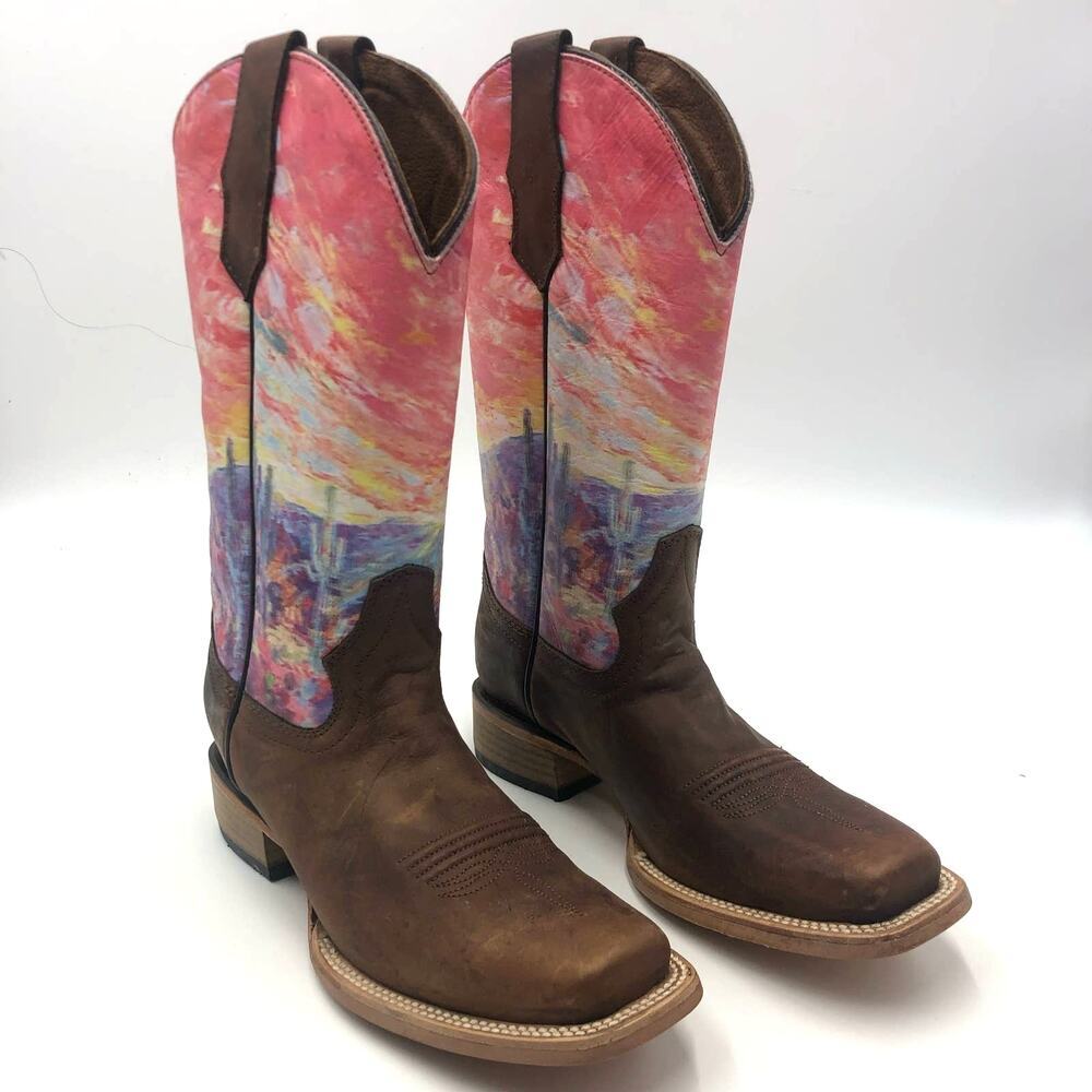 Circle G by Corral Womens Stamped Shaft Square Toe Boots Multicolor US Size 7 M